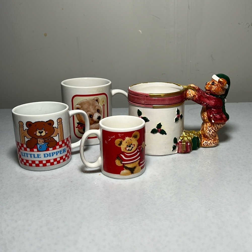 Vintage Assorted Christmas Bear Mugs 4 Items